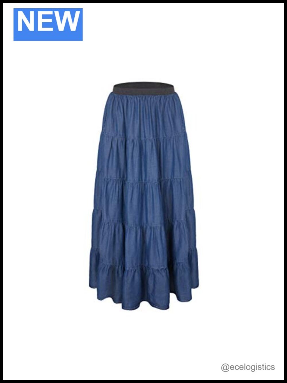 Tencel Denim A-Line Maxi Tiered Skirt Flowy Lightweight High Rise